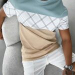 [Printed Design – Not Textured] Men'S Summer Color-Blocked Plaid Short-Sleeve T-Shirt