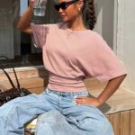 Y2K Style Women'S Striped Batwing Sleeve T-Shirt - Loose Waist