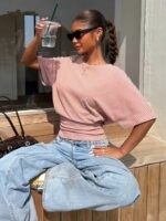 Y2K Style Women'S Striped Batwing Sleeve T-Shirt - Loose Waist