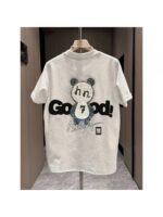 Men'S Casual Short Sleeve T-Shirt - Summer Fun Panda Pattern Crew Neck Top, "GO OD!" Design, Regular Fit, Hand Wash Solely, Daily Wear, Comfortable Fit, Street Style