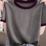Women's Summer Dark Gray & Magenta Color-Block T-Shirt