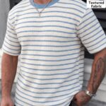 Summer New Men'S Short Sleeve T-Shirt Casual Fashion Comfortable Versatile Jacquard Striped Men'S Top