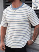 Summer New Men'S Short Sleeve T-Shirt Casual Fashion Comfortable Versatile Jacquard Striped Men'S Top