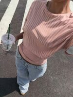Y2K Style Women'S Striped Batwing Sleeve T-Shirt - Loose Waist - Image 5