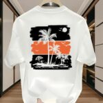 Men'S 100% Tropical Graphic T-Shirt - Vibrant Palm Tree & Sunset Design, Casual Summer Tee with "Tropical" Print
