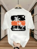 Men'S 100% Tropical Graphic T-Shirt - Vibrant Palm Tree & Sunset Design, Casual Summer Tee with "Tropical" Print