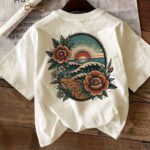 Men's Graphic Tees - Summer Fashion Floral and Wave Print Crew Neck Sporty Graphic Vintage Style T-Shirt