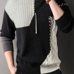 Men'S Thick Warm Sweater - Black/White/Gray Stitching Round Neck Pullover, Suitable for Formal And Casual Dress