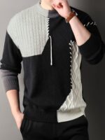 Men'S Thick Warm Sweater - Black/White/Gray Stitching Round Neck Pullover, Suitable for Formal And Casual Dress