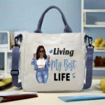 Fashion Inspirational Handbag, Adjustable Shoulder Strap, Durable Blue Handle And Strap
