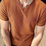 Men'S Spring, Summer, And Autumn Season Flat Shoulder Textured Fabric Round Neck Short-Sleeved T-Shirt