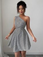 Striped Magical Visual One-Shoulder Dress - Image 3