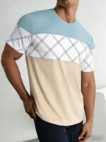 [Printed Design – Not Textured] Men'S Summer Color-Blocked Plaid Short-Sleeve T-Shirt - Image 3
