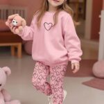 2-piece Set. Girls' Round-neck Sweatshirt with Long Pants Set