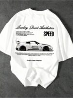 Men's Casual Printed Crew Neck Short-Sleeve T-Shirt, American Street Style Supercar Print Crew Neck Short-Sleeve Tee