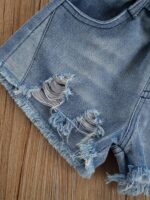 Summer Fashion Girls' Set: Plaid Ruffle Trim Tank Top + Denim Shorts Set, Perfect for Outdoor - Image 3