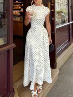 Women's New Polka Dot Long Dress with Round Neck, Waist-Cinching, Street Style, Instagram-Inspired - Image 2