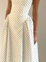 Women's New Polka Dot Long Dress with Round Neck, Waist-Cinching, Street Style, Instagram-Inspired - Image 5