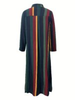 Elegant Colorful Striped Button-Up Maxi Dress for Women - Polyester, Machine Washable, Non-Stretch Fabric - Image 6
