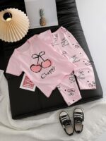 Girls' Thermal Underwear Set with Pink Cherry Print, Comfortable and Skin-Friendly - Image 3