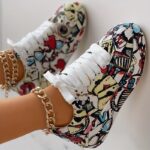 Women's Graffiti Print Sports Shoes, Fashion Lace Up Low Top Platform Sneakers, Casual Skate Shoes
