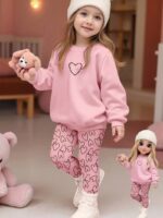 2-piece Set. Girls' Round-neck Sweatshirt with Long Pants Set - Image 8