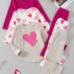 Autumn And Winter Female Love Cute Set, Sweet Printing And Pit Strip Fabric, a Must-Have Three-Piece Set for Outdoor Travel