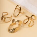 4pcs Fashionable Stainless Steel Ring Set, Simple Hollow-out Geometric Irregular-shaped Stackable Rings - Image 5