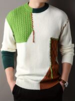 Men'S Thick Warm Sweater - Black/White/Gray Stitching Round Neck Pullover, Suitable for Formal And Casual Dress - Image 5