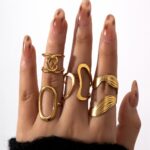 4pcs Fashionable Stainless Steel Ring Set, Simple Hollow-out Geometric Irregular-shaped Stackable Rings - Image 3