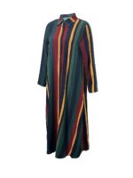 Elegant Colorful Striped Button-Up Maxi Dress for Women - Polyester, Machine Washable, Non-Stretch Fabric - Image 5