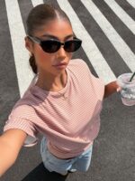Y2K Style Women'S Striped Batwing Sleeve T-Shirt - Loose Waist - Image 3