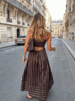 A New Women'S Striped Printed Dress with an Irregular Patchwork Design, Featuring a Long Strap Style - Image 4