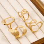 4pcs Fashionable Stainless Steel Ring Set, Simple Hollow-out Geometric Irregular-shaped Stackable Rings - Image 4