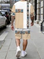 Men'S Short-Sleeve Casual Vacation Set for Spring And Summer, Featuring Trendy Ethnic Geometric Patterns - Image 6