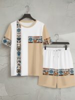 Men'S Short-Sleeve Casual Vacation Set for Spring And Summer, Featuring Trendy Ethnic Geometric Patterns - Image 7