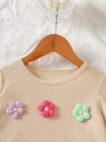Girls Outfit Kids 2pcs Set Long Sleeve Top And Flare Pants Set Flower Applique Fringe Hem Casual Fall Clothes for Girls, for Outdoor - Image 3
