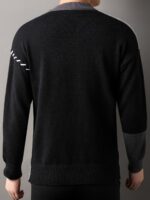 Men'S Thick Warm Sweater - Black/White/Gray Stitching Round Neck Pullover, Suitable for Formal And Casual Dress - Image 7