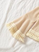 Girls Outfit Kids 2pcs Set Long Sleeve Top And Flare Pants Set Flower Applique Fringe Hem Casual Fall Clothes for Girls, for Outdoor - Image 4