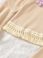 Girls Outfit Kids 2pcs Set Long Sleeve Top And Flare Pants Set Flower Applique Fringe Hem Casual Fall Clothes for Girls, for Outdoor - Image 7