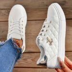 Women'S Fashion Diamond Pattern Flat-Soled Sports Shoes, Versatile Casual Sneakers, Women Shoes