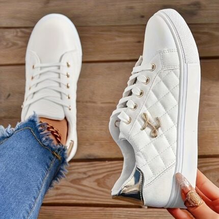 Women'S Fashion Diamond Pattern Flat-Soled Sports Shoes, Versatile Casual Sneakers, Women Shoes