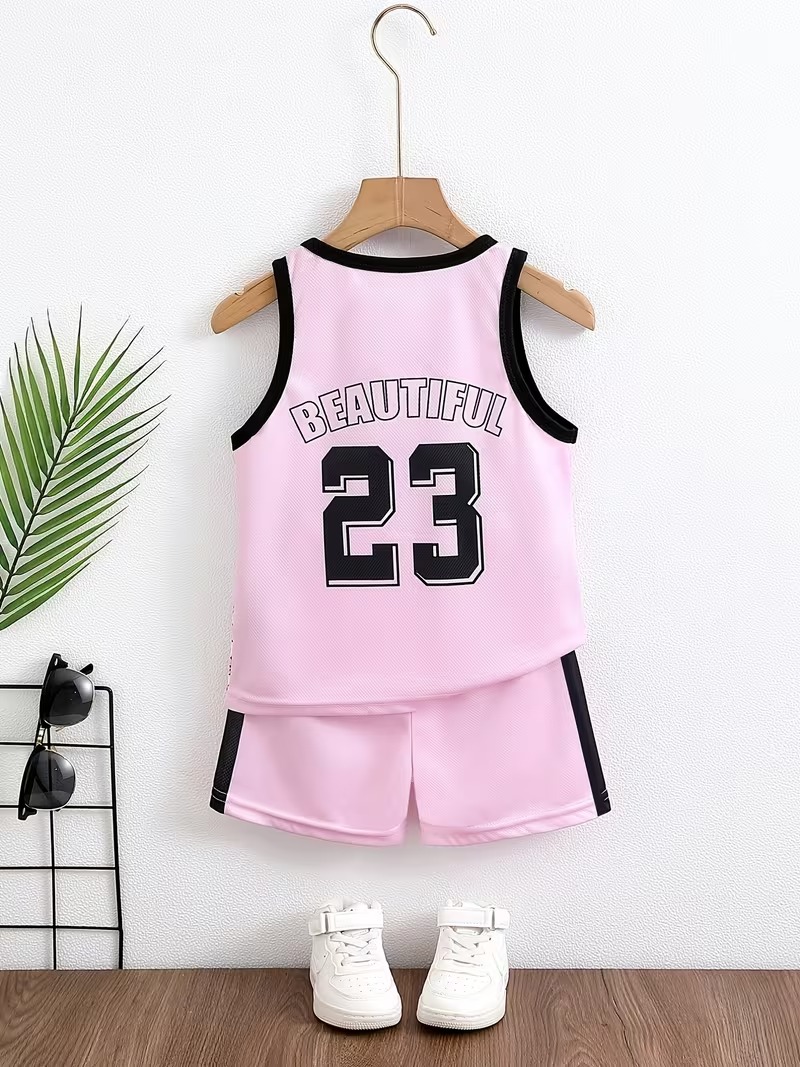 imageye___-_imgi_15_4aec071d-9804-4344-aa72-8249bfc9e0ea Girls' Summer Basketball Outfit Set Featuring a Sleeveless Top with The Number 23 And a Pair of Shorts - Image 1