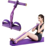 3-Color Pilates Resistance Band with Pedal - 4 Tube Ankle Puller for Core, Arm & Leg Workouts, Multifunctional Fitness Band for Yoga Stretching & Ab Training,