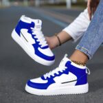Women'S High-Top Plus Size Sneakers - Women'S Skateboarding Casual Shoes, Stylish White And Blue Color Matching Design, Cheap, Comfortable And Soft EVA Sole, - Image 3