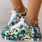 Women's Graffiti Print Sports Shoes, Fashion Lace Up Low Top Platform Sneakers, Casual Skate Shoes - Image 6