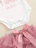 Girls Birthday Skirt Sets Short Sleeve Letter Rainbow Print Romper Tulle Skirt Headband Sets, for Teenager, For Teenager - Image 4