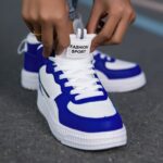 Women'S High-Top Plus Size Sneakers - Women'S Skateboarding Casual Shoes, Stylish White And Blue Color Matching Design, Cheap, Comfortable And Soft EVA Sole,