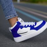 Women'S High-Top Plus Size Sneakers - Women'S Skateboarding Casual Shoes, Stylish White And Blue Color Matching Design, Cheap, Comfortable And Soft EVA Sole, - Image 4