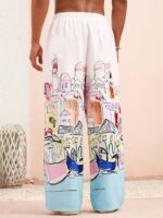 Men'S Summer Lightweight Breathable Surfing Cartoon Hand-Drawn Beachwear, Scenic Pattern Casual Fashion Print Casual Trousers - Image 5